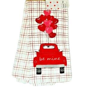 From the Heart Be Mine Valentine Kitchen Towels Vintage Red Truck Balloons 2-Pc